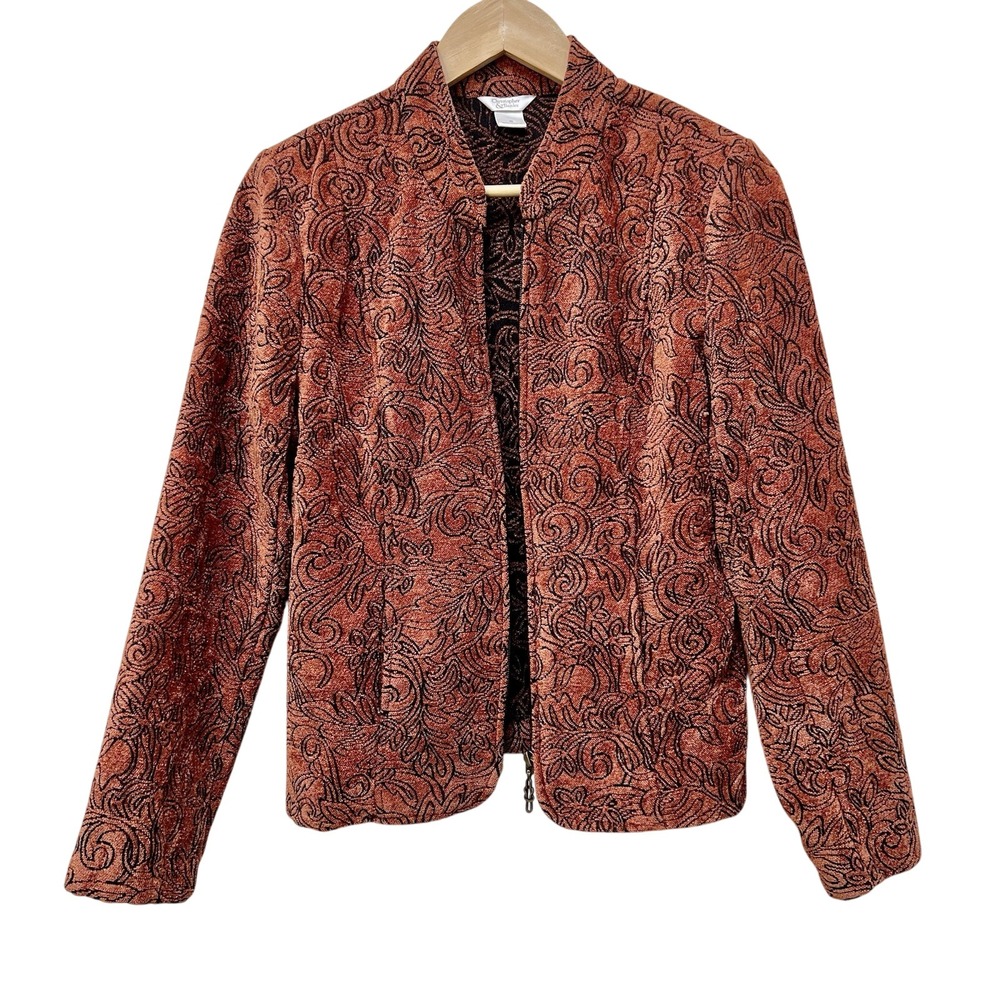 Christopher & Banks Floral Tapestry Jacket Blazer Rust Orange Small VTG Career